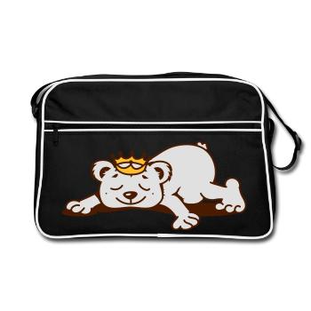 Un petit ours avec une couronne d'or dort - Sac Retro - noir/blanc - Devant