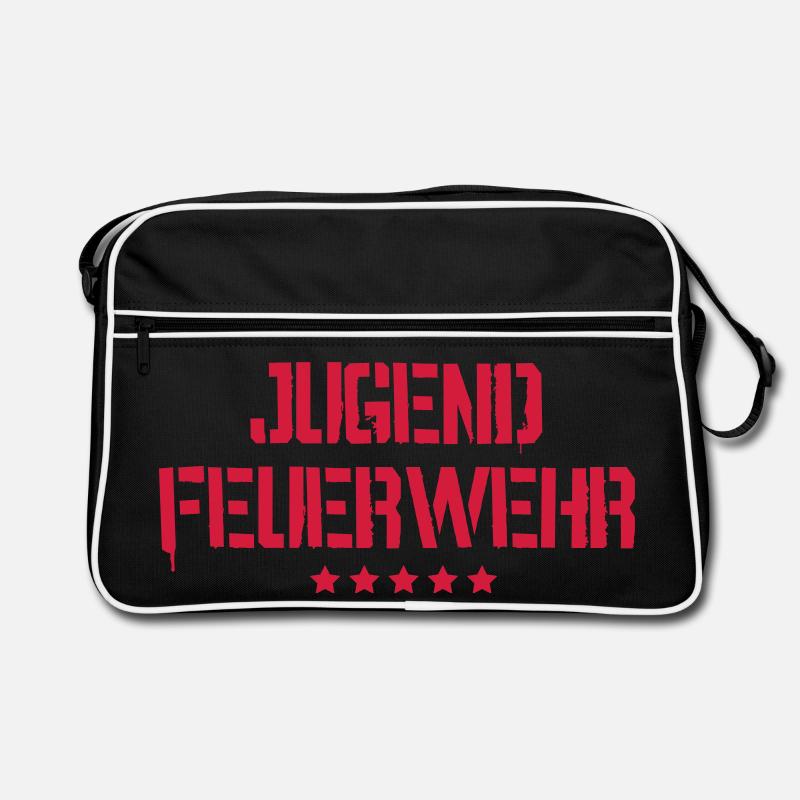 Jugend Feuerwehr mit Sterne - Retro Tasche - Schwarz/Weiß