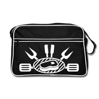 Emblème Grillmeister | Icône du steak BBQ - Sac Retro - noir/blanc - Devant