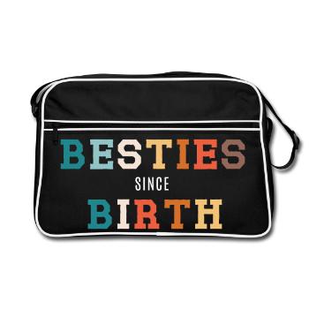 Besties seit Geburt - Retro Tasche - Schwarz/Weiß - Vorne