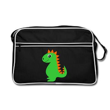 Dino Dinosaurier Geschenk Geburt Babyparty Taufe  - Retro Tasche - Schwarz/Weiß - Vorne