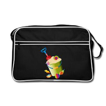 Sand toys on the beach with colorful shells - Retro Bag - black/white - Front