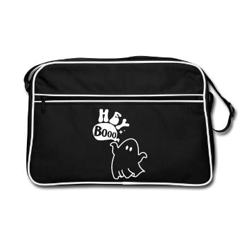 Halloween Gespenst weiß Hey Booo - Retro Tasche - Schwarz/Weiß - Vorne