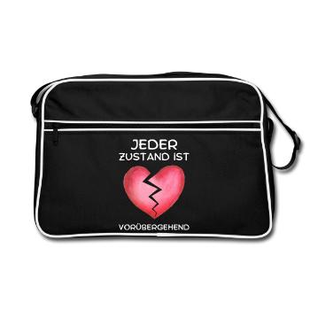 Jeder Zustand ist vorübergehend/T-Shirt mit Spruch - Retro Tasche - Schwarz/Weiß - Vorne