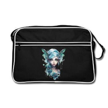 Fée aux cheveux bleus et aux grands yeux – Fantasy - Sac Retro - noir/blanc - Devant