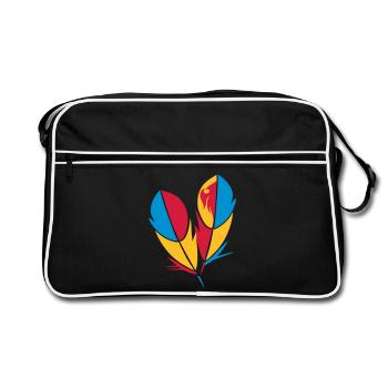 Two colorful feathers in bright colors - Retro Bag - black/white - Front