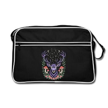Mystischer Hirsch mit Sternbildern und Pilzen - Retro Tasche - Schwarz/Weiß - Vorne