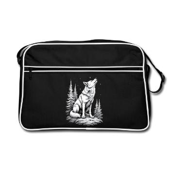 loup dessin croquis illustration noir blanc - Sac Retro - noir/blanc - Devant