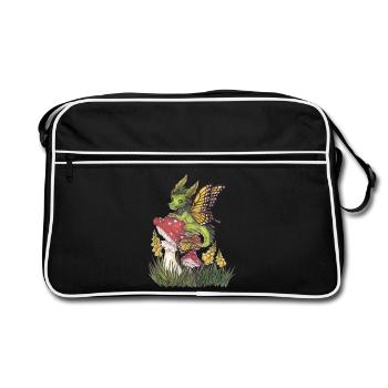 Forest Dragon on Toadstool Cute Butterfly - Retro Bag - black/white - Front