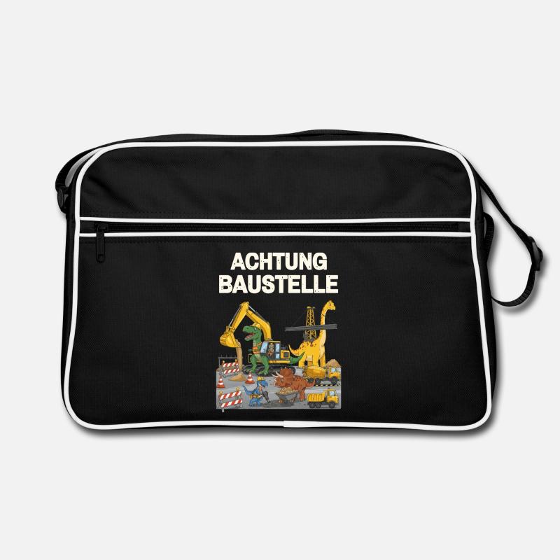 Dinosaurier Baustelle - Retro Tasche - Schwarz/Weiß