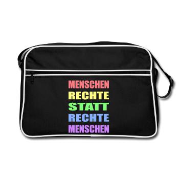 Menschenrechte statt rechte Menschen Links Antifa - Retro Tasche - Schwarz/Weiß - Vorne