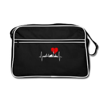 Hamburg Skyline Herzschlag Hamburger Hafen Fan - Retro Tasche - Schwarz/Weiß - Vorne