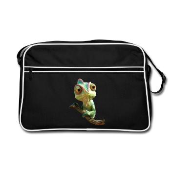 Chameleon, Lizard, Reptile, Iguana, Lizard, Chameleons - Retro Bag - black/white - Front