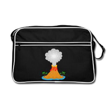 Volcan, éruption, île volcanique, lave, palmiers, montagne - Sac Retro - noir/blanc - Devant