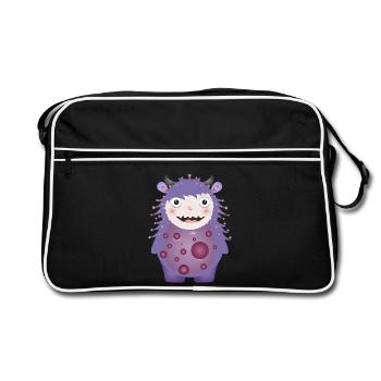 Monstre violet mignon avec des cornes - Sac Retro - noir/blanc - Devant