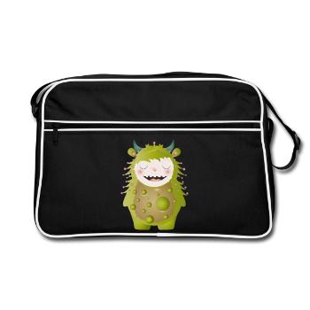 Monstre vert mignon avec des cornes - Sac Retro - noir/blanc - Devant