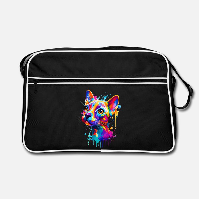Katze Farbenfroh - Bunte Katze - Sphynx Katze - Retro Tasche - Schwarz/Weiß