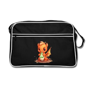 Cute Drinking Baby Dragon Kawaii Shirt - Retro Bag - black/white - Front