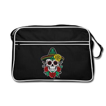 Mexikanischer Sugar Skull Sombrero Rosen - Retro Tasche - Schwarz/Weiß - Vorne