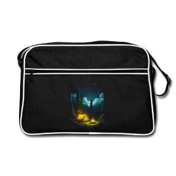 Starry Night Campfire Forest Scene - Retro Bag - black/white - Front