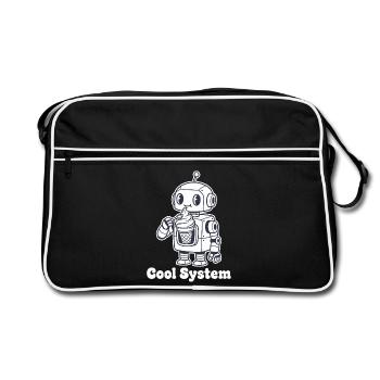 Roboter mit Eiscreme - Retro Tasche - Schwarz/Weiß - Vorne
