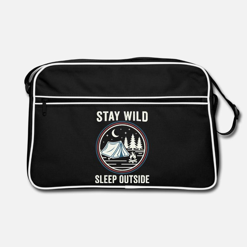 Stay Wild Schlaf Draußen - Retro Tasche - Schwarz/Weiß