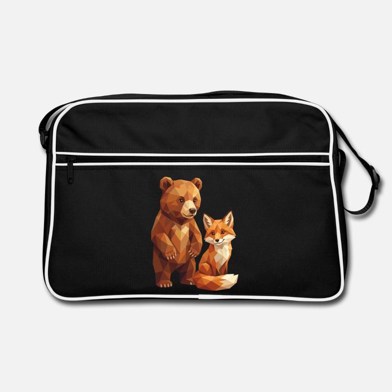 Art géométrique low poly de la forêt d’ours et de renards Sac Retro