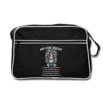 Meine fünf Regeln lustiger Gnom Humor - Retro Tasche - Schwarz/Weiß - Vorne