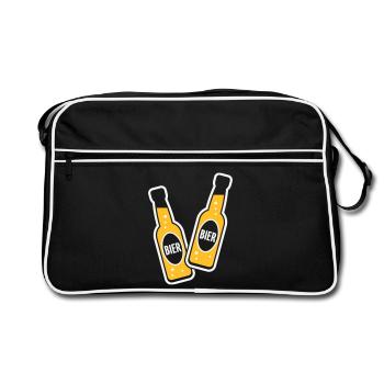 2 Bierflaschen Stoßen An (Bier Biertrinker NEG 2C) - Retro Tasche - Schwarz/Weiß - Vorne