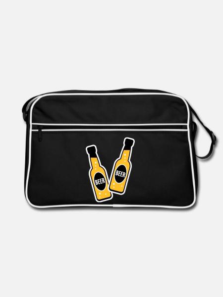 2 Toasting Beer Bottles (Beery / NEG / 2C) - Retro Bag - black/white - Front