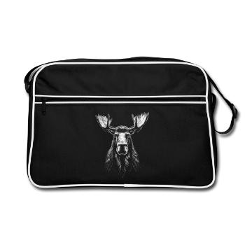 Renne Portrait Orignal Animaux Faune Animale - Sac Retro - noir/blanc - Devant