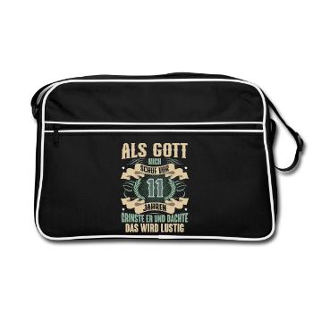 11. Geburtstag Als Gott Mich Schuf Vor - Retro Tasche - Schwarz/Weiß - Vorne