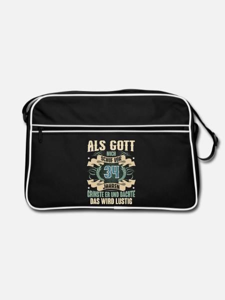 34. Geburtstag Als Gott Mich Schuf Vor - Retro Tasche - Schwarz/Weiß