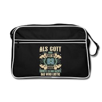 63. Geburtstag Als Gott Mich Schuf Vor - Retro Tasche - Schwarz/Weiß - Vorne