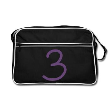 3 number three number purple birthday - Retro Bag - black/white - Front