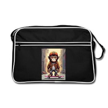 Skate-Monkey im Großstadt-Style - Retro Tasche - Schwarz/Weiß - Vorne