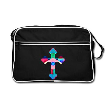 Buntes Kreuz T-Shirt Kreuz cross cruz croix - Retro Tasche - Schwarz/Weiß - Vorne