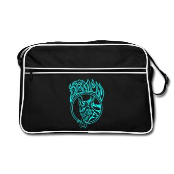 BLUE Demon – Infernal Line Art Illustration - Retro Bag - black/white - Front