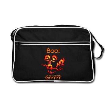 Feuriger Cartoon-Drache mit humorvollem Text Buh! - Retro Tasche - Schwarz/Weiß - Vorne