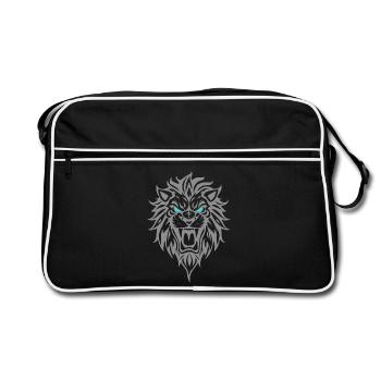 Löwe Blaue Augen Tribal - Retro Tasche - Schwarz/Weiß - Vorne