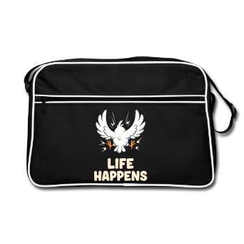 Life Happens Funny Bird Cartoon Saying - Retro Bag - black/white - Front