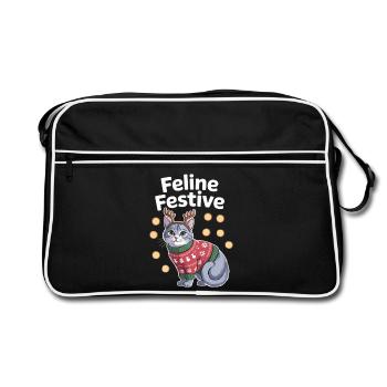 Feline Festive Christmas Cat with Antlers - Retro Bag - black/white - Front