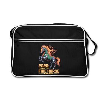 Fire Horse 2026 Burn Bright New Year Design - Retro Bag - black/white - Front
