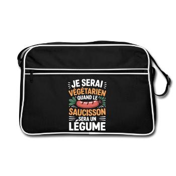 Humour Saucisson – Jamais Végétarien - Sac Retro - noir/blanc - Devant