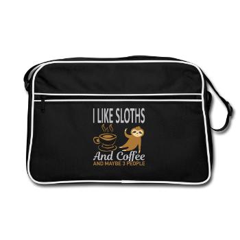 Likes sloths coffee 3 people - Retro Tasche - Schwarz/Weiß - Vorne