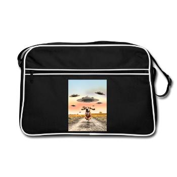 Dog and UFO Gift for Science Fiction Fans - Retro Bag - black/white - Front