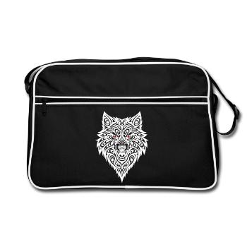 Tête de loup embossée avec motif tribal - Sac Retro - noir/blanc - Devant