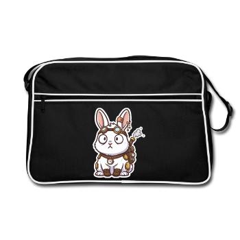 Steampunk Bunny Messenger Backpack Steam - Retro Bag - black/white - Front