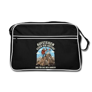 Bergsteiger gegen Abstieg Bier Danach - Retro Tasche - Schwarz/Weiß - Vorne
