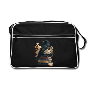 Rabe auf Büchern - Retro Tasche - Schwarz/Weiß - Vorne